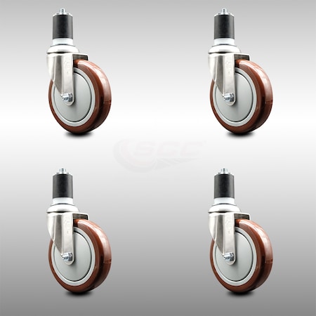 Service Caster 5 Inch 316SS Maroon Polyurethane Swivel 1-3/4 Inch Expanding Stem Caster Set SCC SCC-SS316EX20S514-PPUB-MRN-134-4